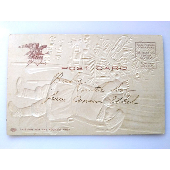 Santa Claus Christmas Postcard Mica Glitte X-mas Tree Toys P Sanders Embossed - Picture 4 of 4